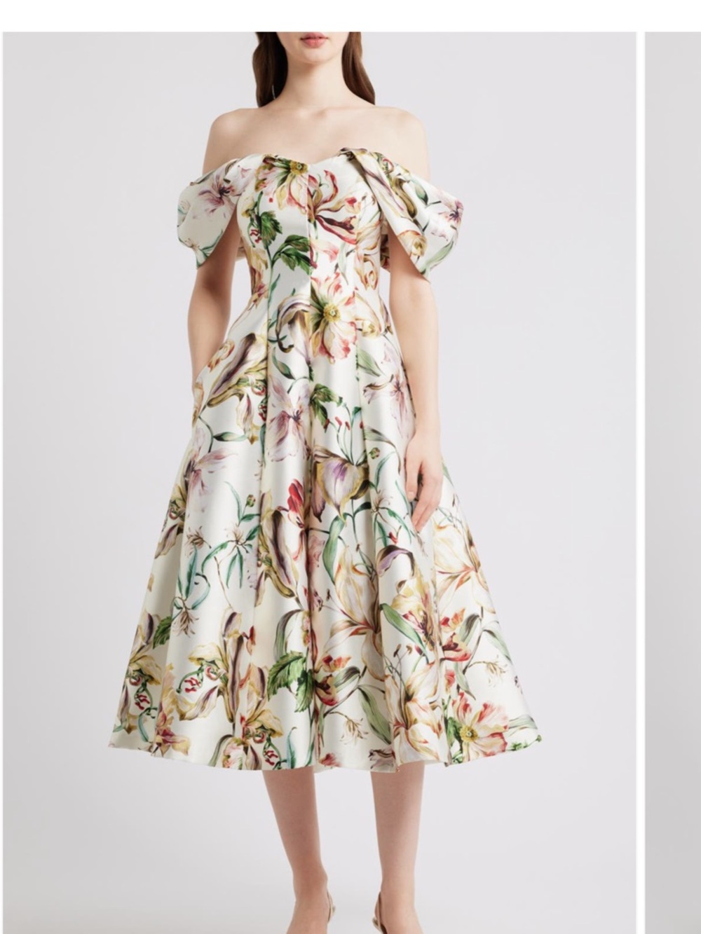 Eliza g Floral Off-Shoulder Midi Dress in White